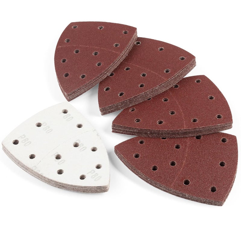 Shawya 50 PCS Mouse Sander Sandpaper for Mouse Sander 11 Hole Detail Sandpaper Sanding Paper 80 Grit Hook and Loop Sander Pads Triangular Sanding Sheets Abrasive Sanding Paper - Image 2